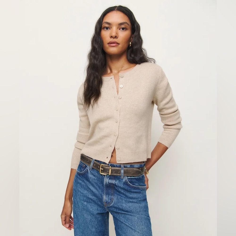 Reformation Clara Cashmere Crew Cardigan Natural - Size S